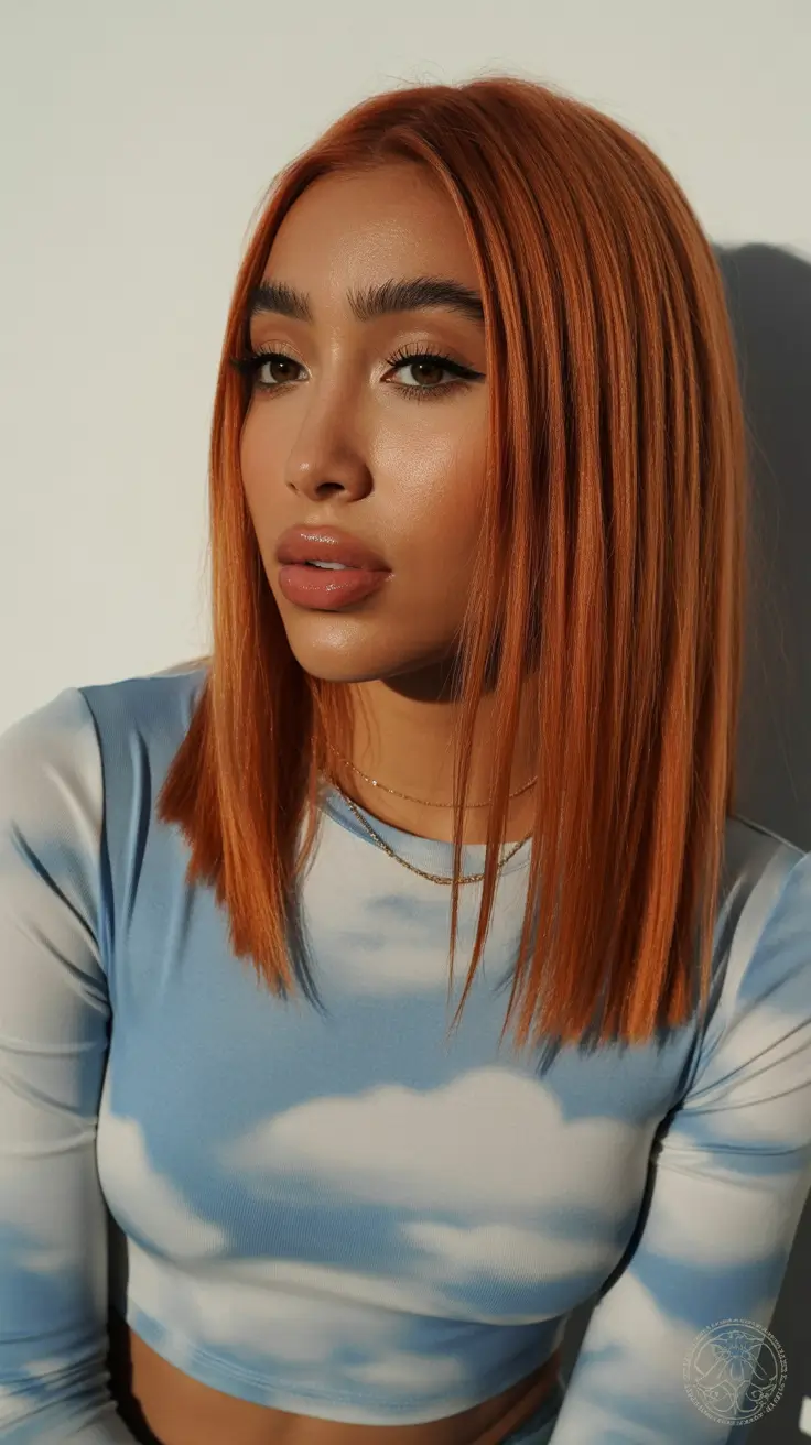 spring hair color on brown skin 2026 Apricot Copper Straight Mid-Length