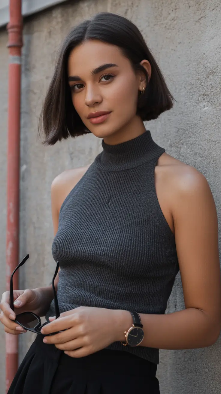 spring hair color on brown skin 2026 Chocolate Precision Bob With Clean Lines