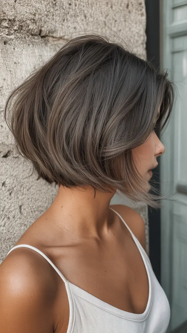 spring hair color on brown skin 2026 Cool Mushroom Brown Sculpted Bob