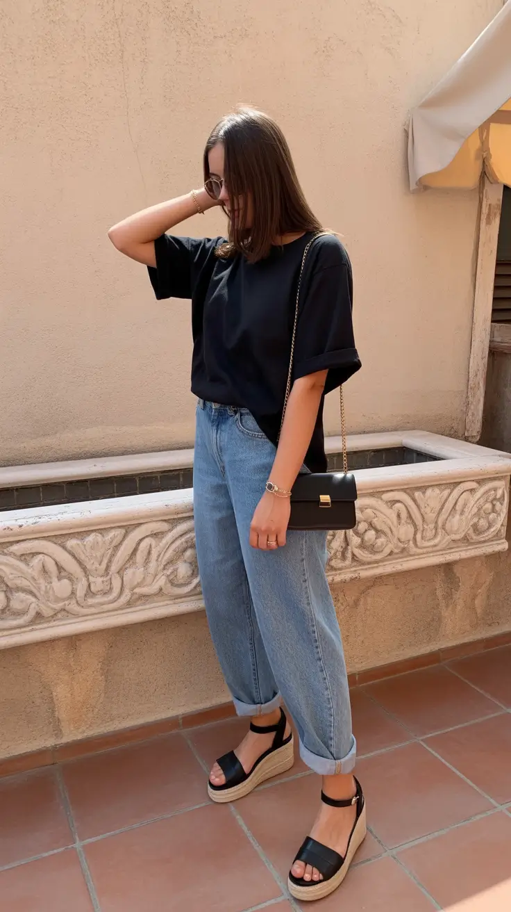 spring outfit sandals Relaxed Denim and Elevated Espadrille Platforms