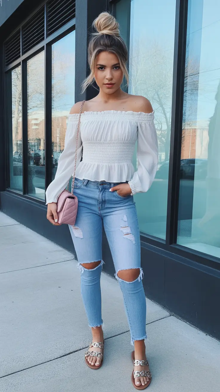 spring outfit sandals Romantic Jeans With Classic Chain Sandals