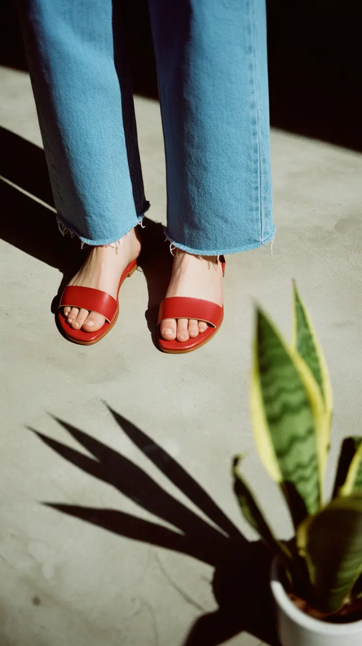 spring outfit sandals A Bright Pop of Red for Minimalist Outfits