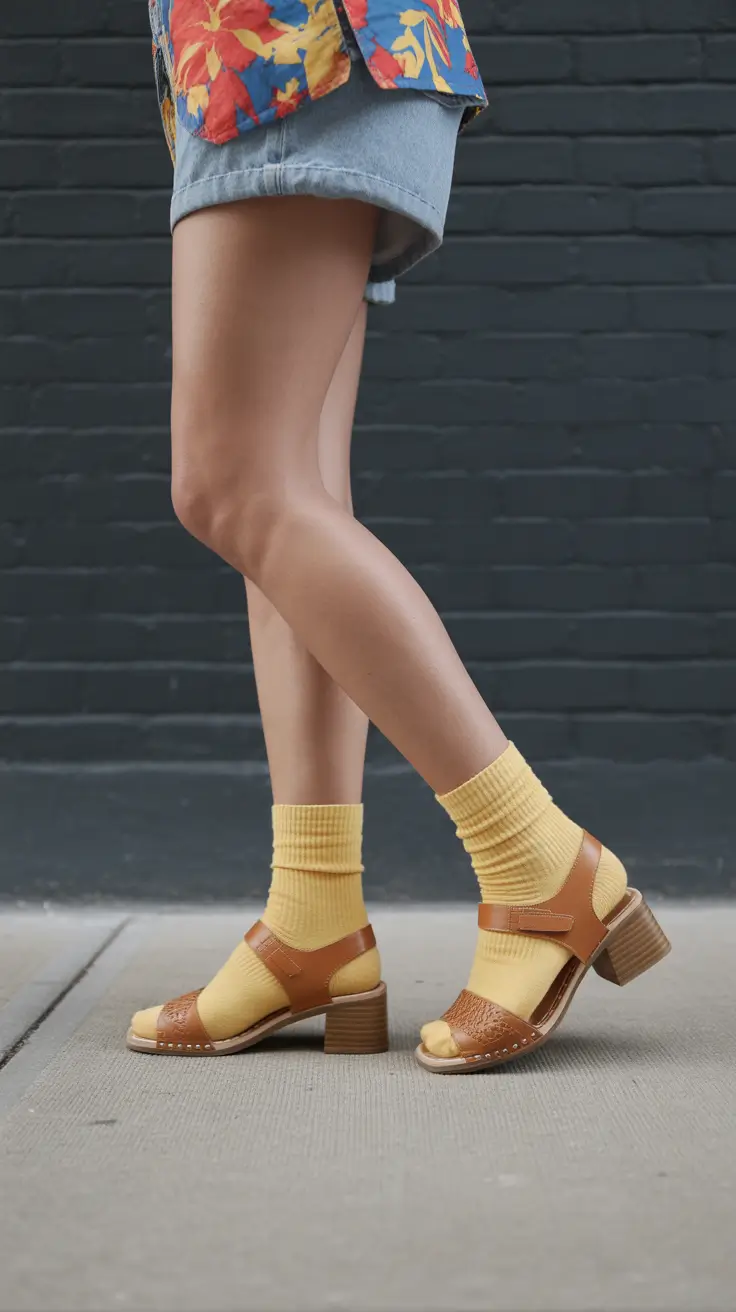spring outfit sandals Playful Socks and Retro-Inspired Sandals