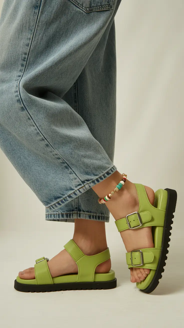 spring outfit sandals Fresh Green and Denim Ease