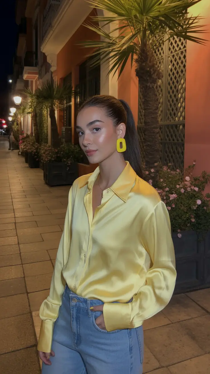 elegant casual spring outfits 2026 Soft Glow Elegance in Satin and Denim