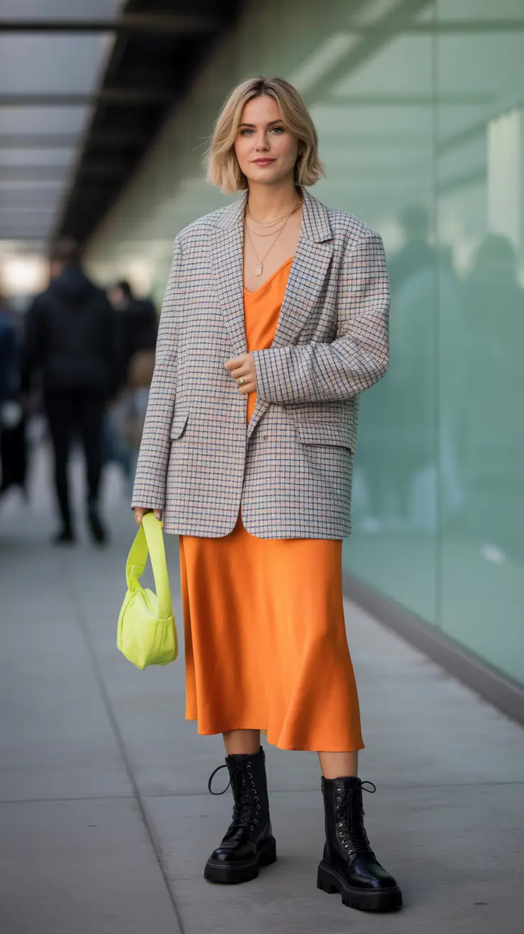 elegant casual spring outfits 2026 Soft Blazer Textures With a Satin Pop of Color