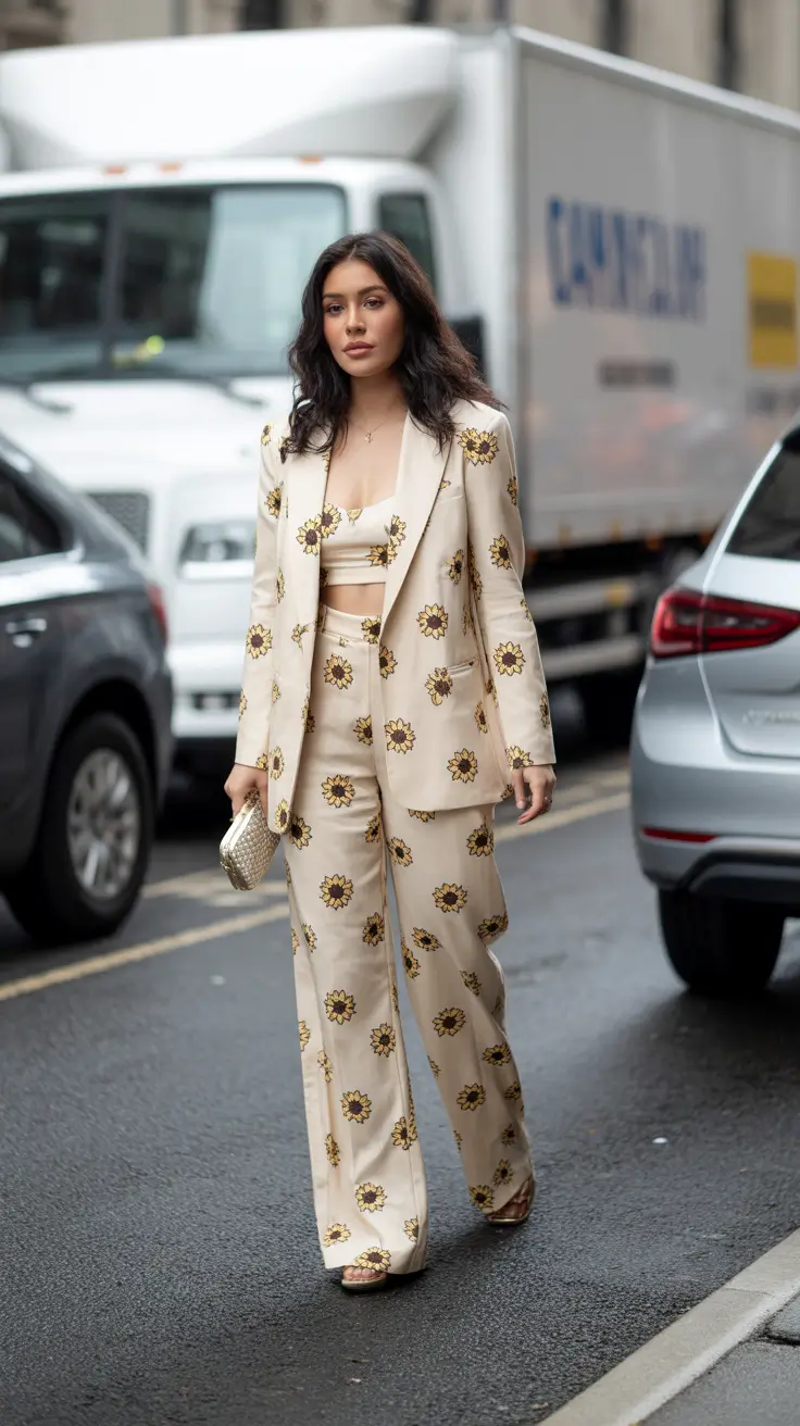 elegant casual spring outfits 2026 Floral Power Suit for Confident Spring Moments