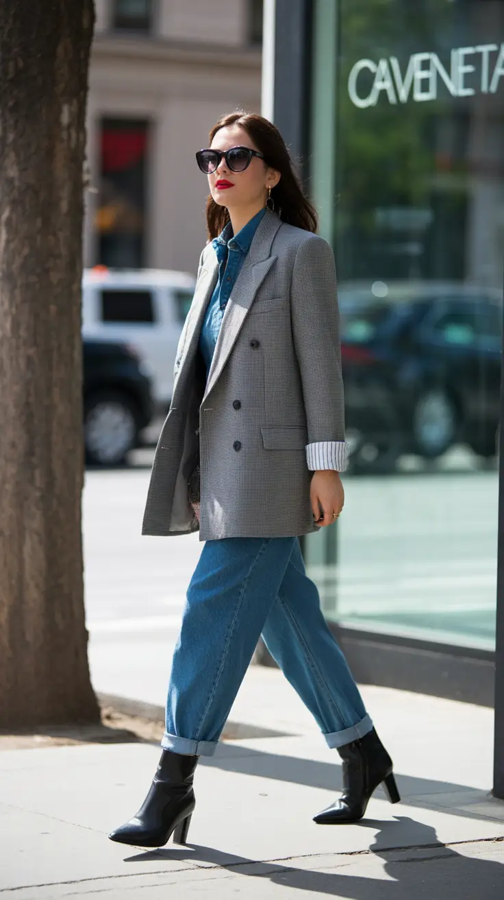 elegant casual spring outfits 2026 Grey Blazer Structure With Denim Ease