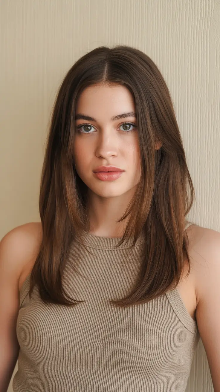 february hair color ideas 2026 Classic Chestnut Layers With Soft Movement