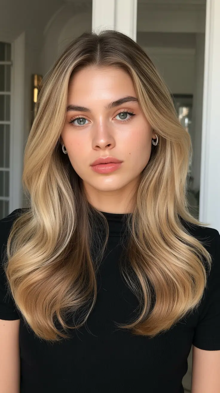 february hair color ideas 2026 Winter Gold Balayage With Soft Glam Waves