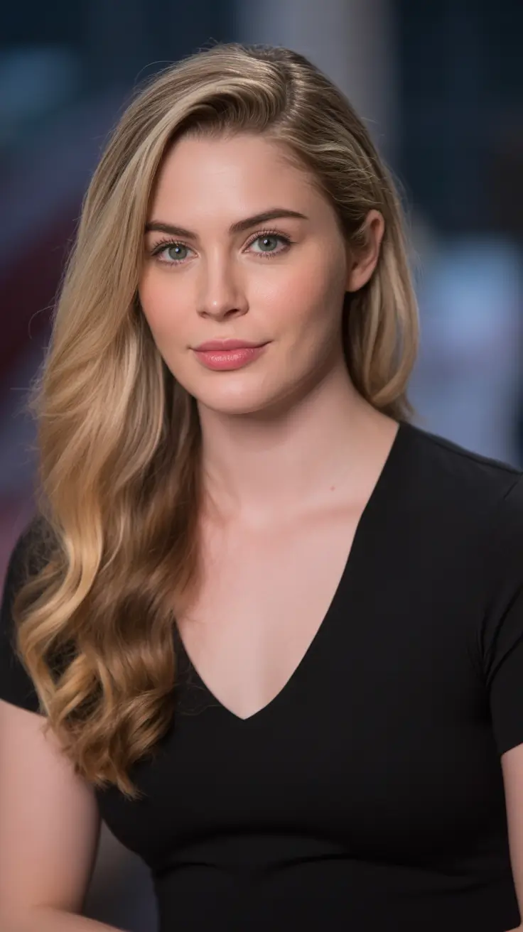 february hair color ideas 2026 Champagne Soft-Wave Blonde With Side Part