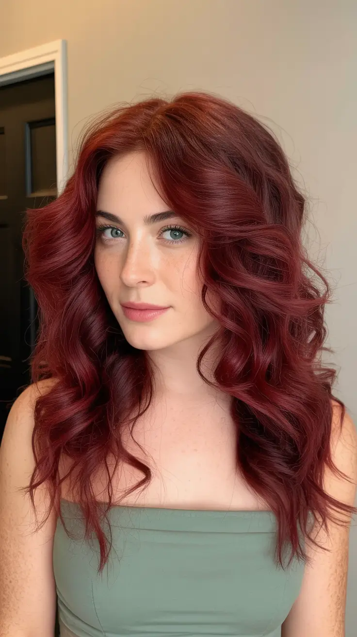 february hair color ideas 2026 Deep Ruby Curls With Romantic Dimension