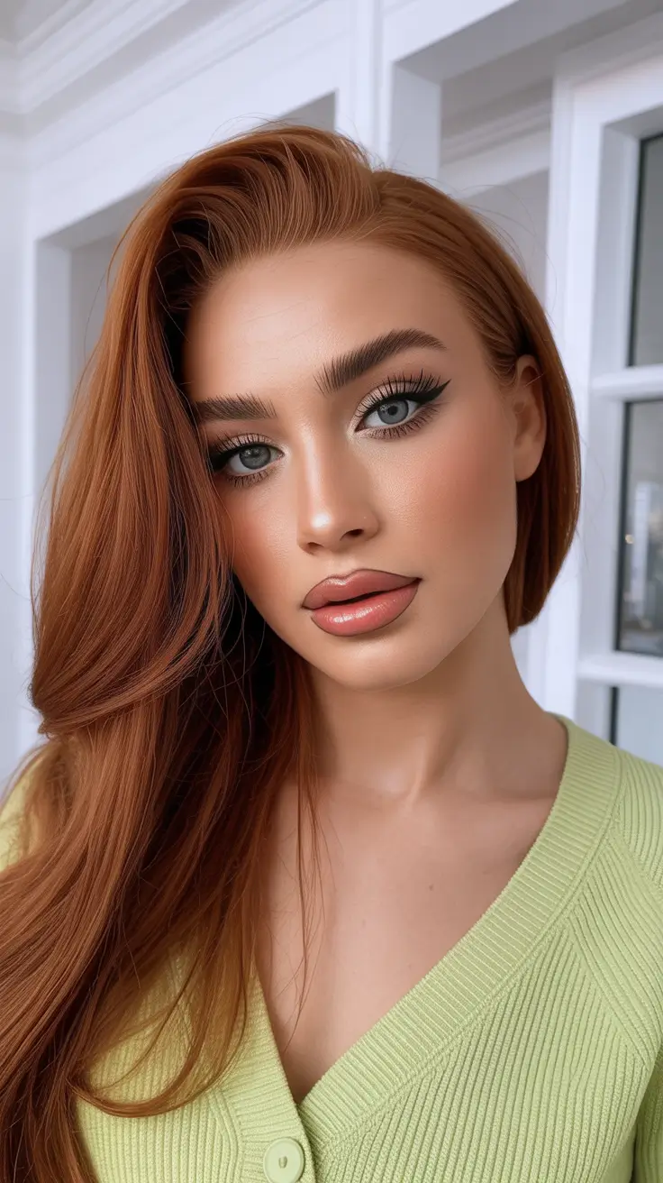 february hair color ideas 2026 Spiced Cinnamon Copper With Smooth Volume