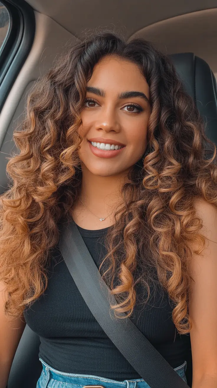 february hair color ideas 2026 Honey-Dipped Defined Curls