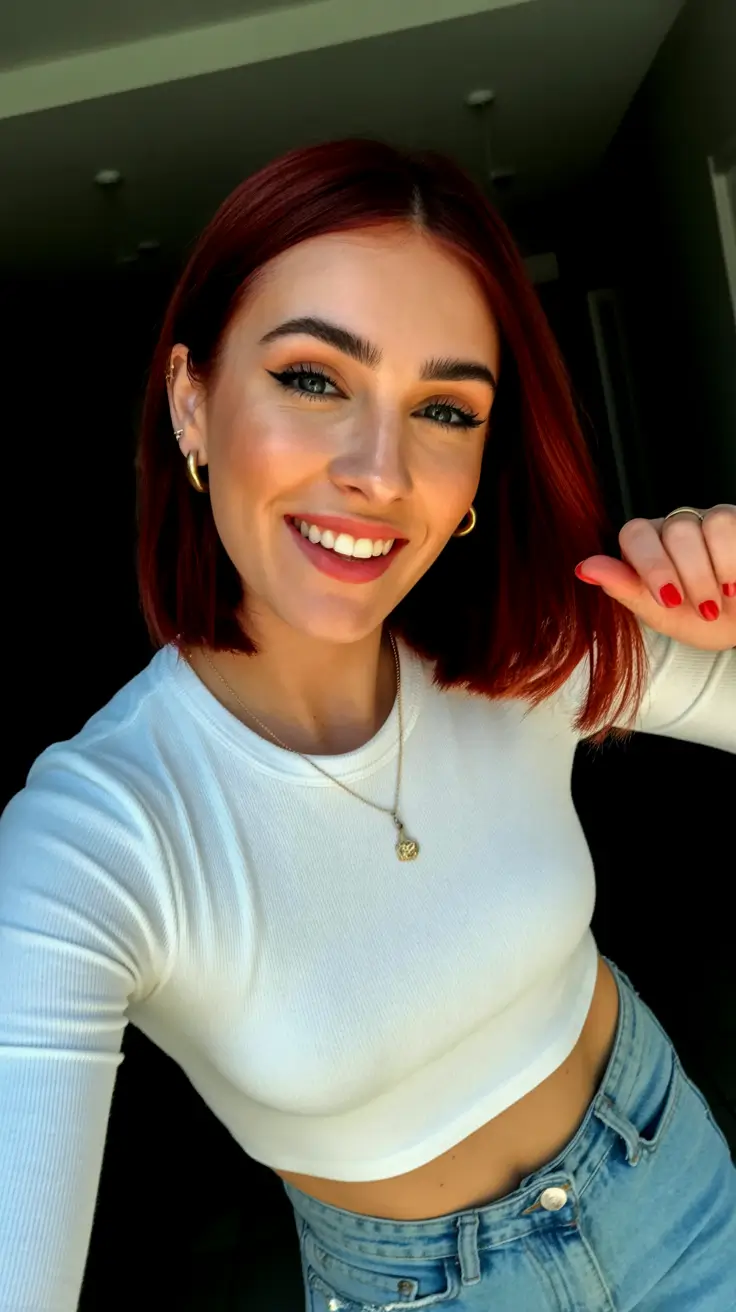 february hair color ideas 2026 Short Copper Bob With Glossy Finish