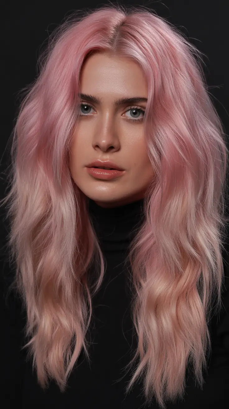 february hair color ideas 2026 Pastel Rosé Waves With Soft Winter Brightness