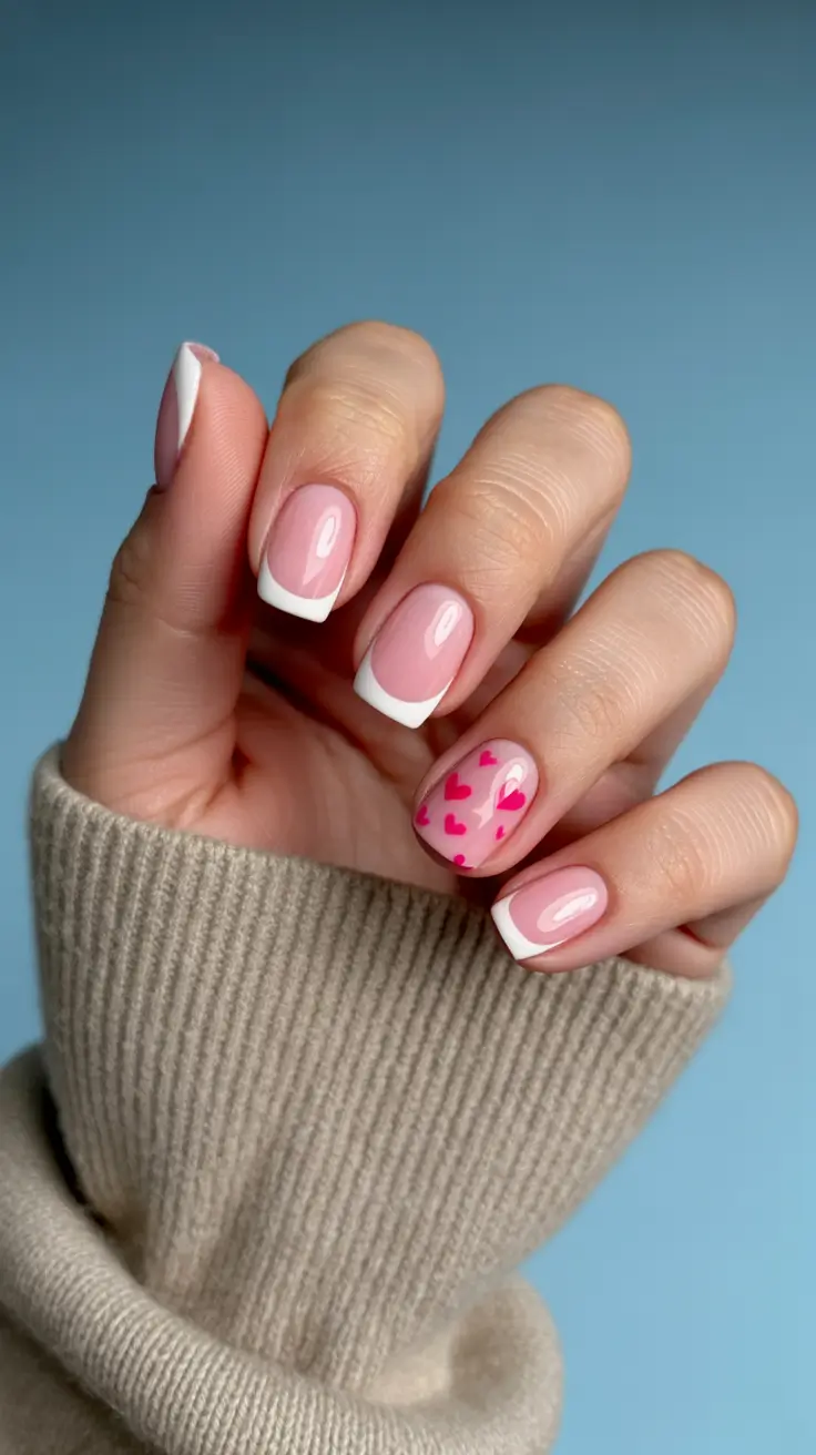 february nails ideas Soft French With a Heartbeat of Pink