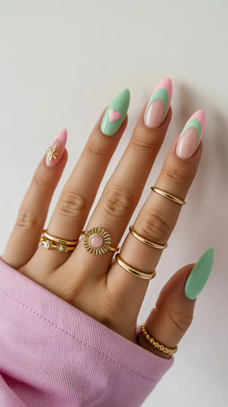february nails ideas Pastel Waves and Sweetheart Accents