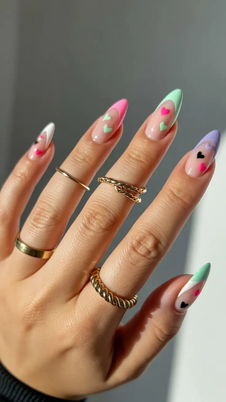 february nails ideas Pastel Hearts on Gradient Tips