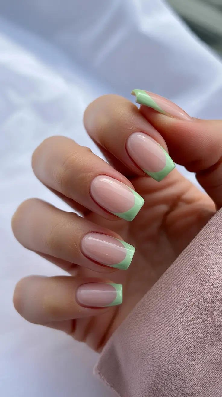 february nails ideas Mint-Tipped Minimalism With a Modern Curve
