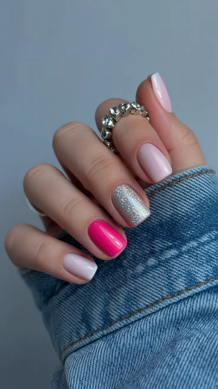 february nails ideas Pink Accents and Sparkle for a Modern Valentine Mood