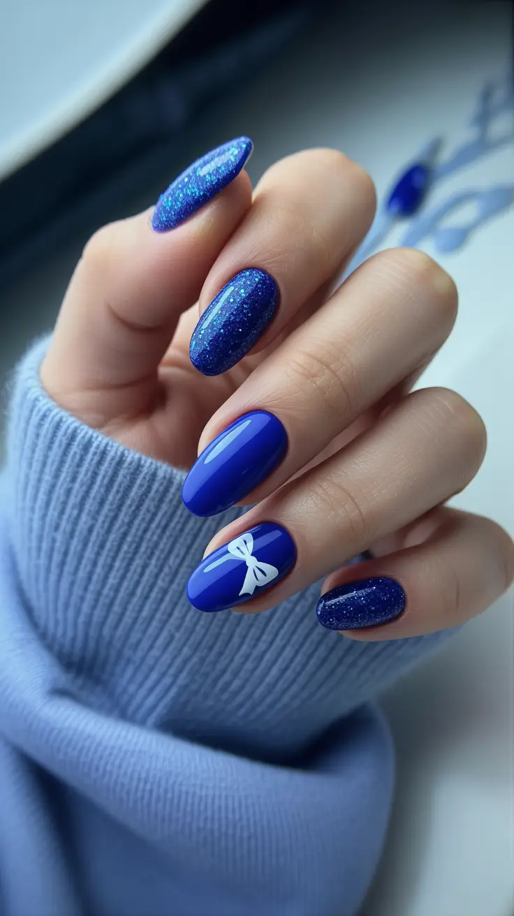 february nails ideas Midnight Sparkle With a Gift-Tied Accent