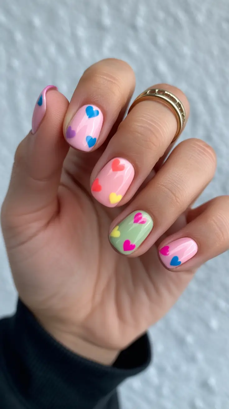 february nails ideas Playful Pastel Hearts With a Modern Twist