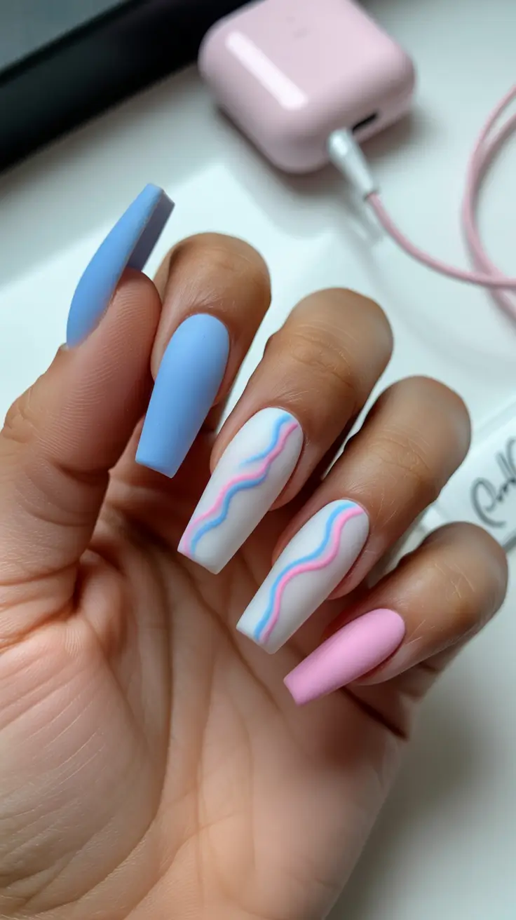 february nails ideas Frosted Pastel Waves on a Matte Canvas