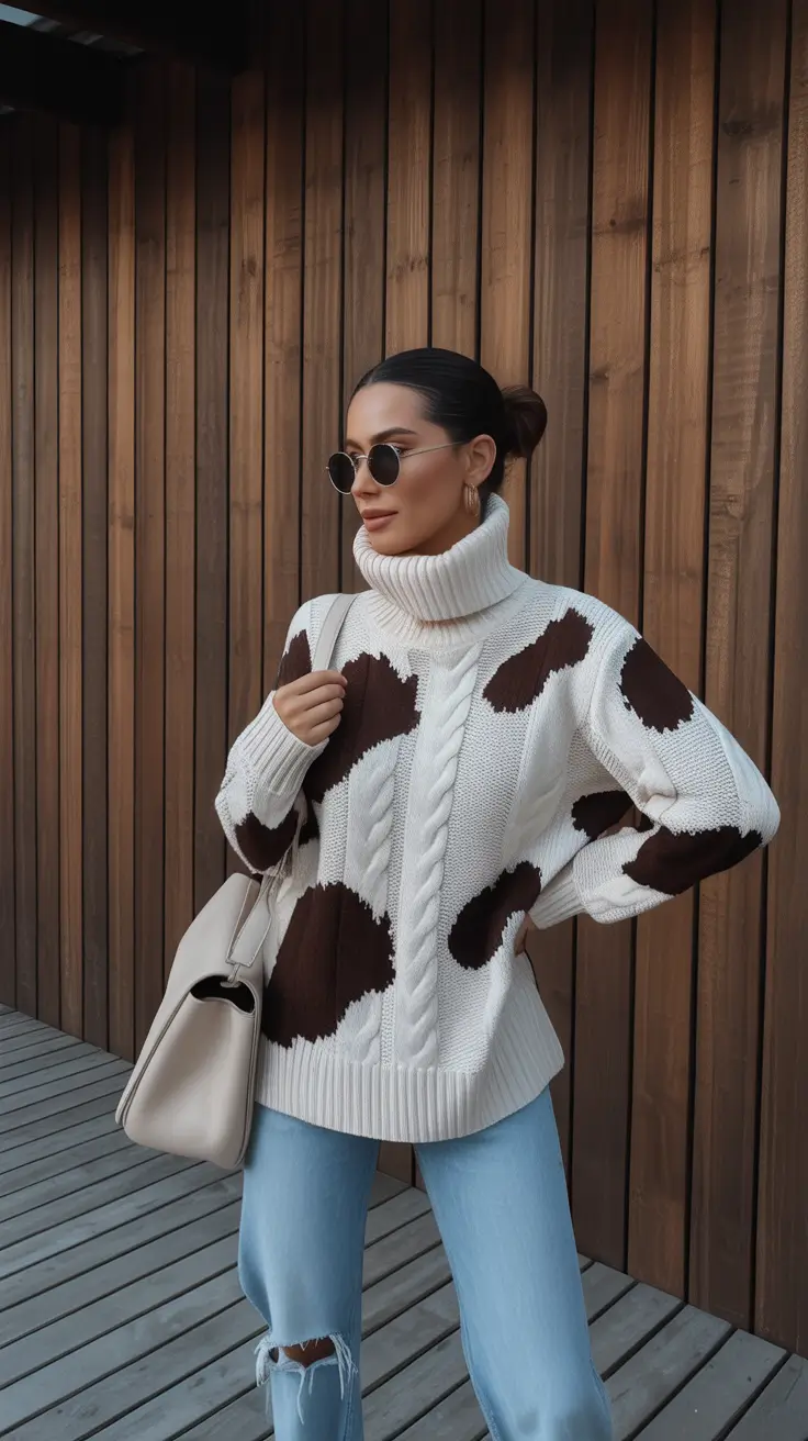 February outfits ideas 2026 Playful Patterns With Relaxed Denim