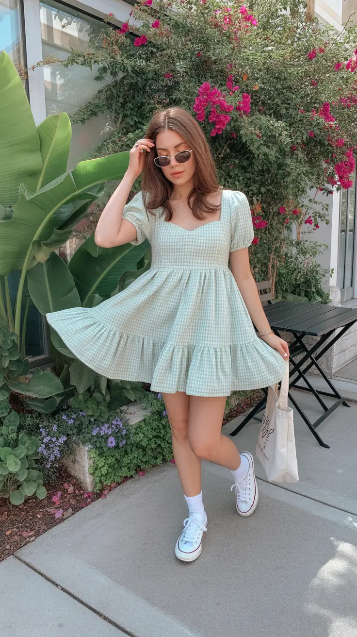 spring dress outfits 2026 Mint Gingham Lightness With a Playful Swing