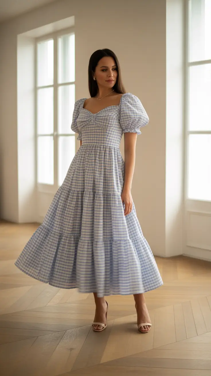 spring dress outfits 2026 Dreamy Blue Gingham With Romantic Volume