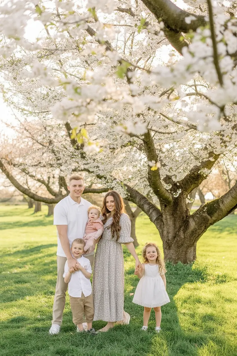 modern spring family pictures outfits 2026 Soft Bloom Neutrals for Elevated Spring Moments