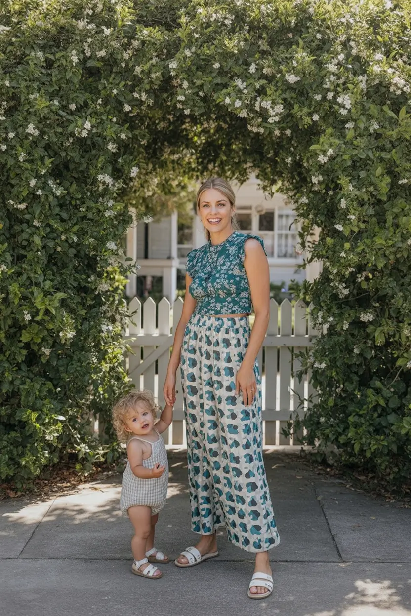 modern spring family pictures outfits 2026 Botanical Blues and Playful Prints for Modern Spring Textures