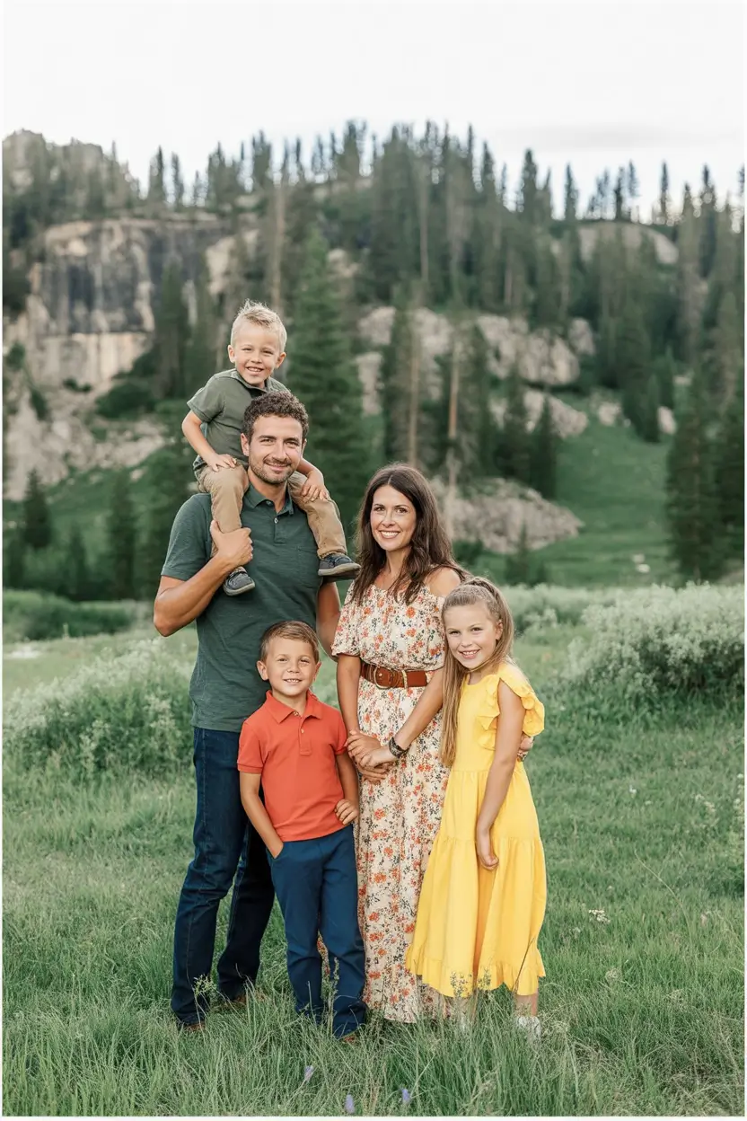 modern spring family pictures outfits 2026 Warm Meadow Tones for Vibrant Spring Family Style