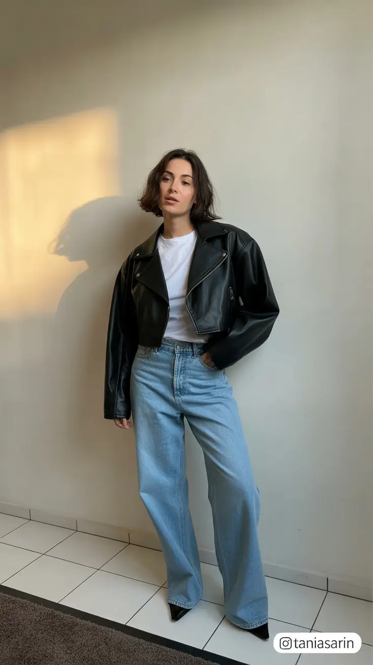 early spring outfits 2026 Classic Leather and Denim With Fresh Spring Lightness