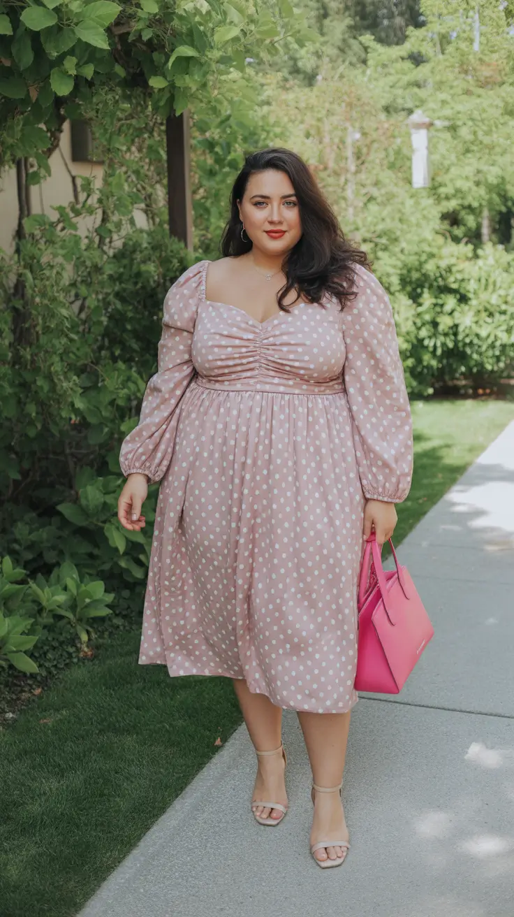 plus size spring outfits 2026 Soft Romance in Pastel Polka Dots