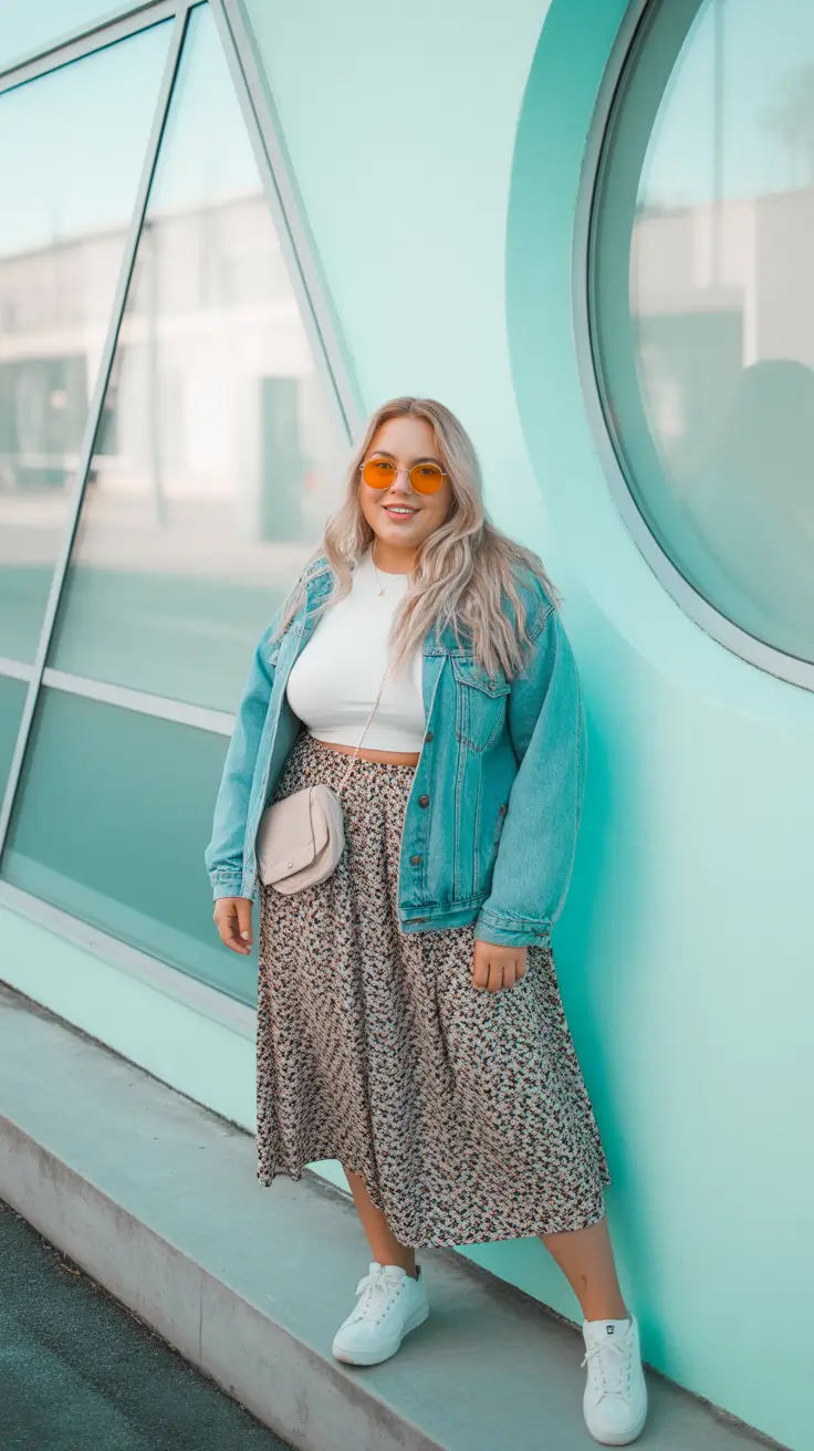 plus size spring outfits 2026 Breezy Denim Layers With Floral Spring Softness