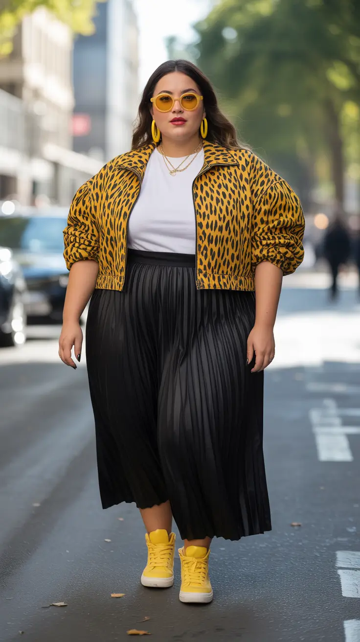 plus size spring outfits 2026 Urban Boldness With a Wild Print Twist