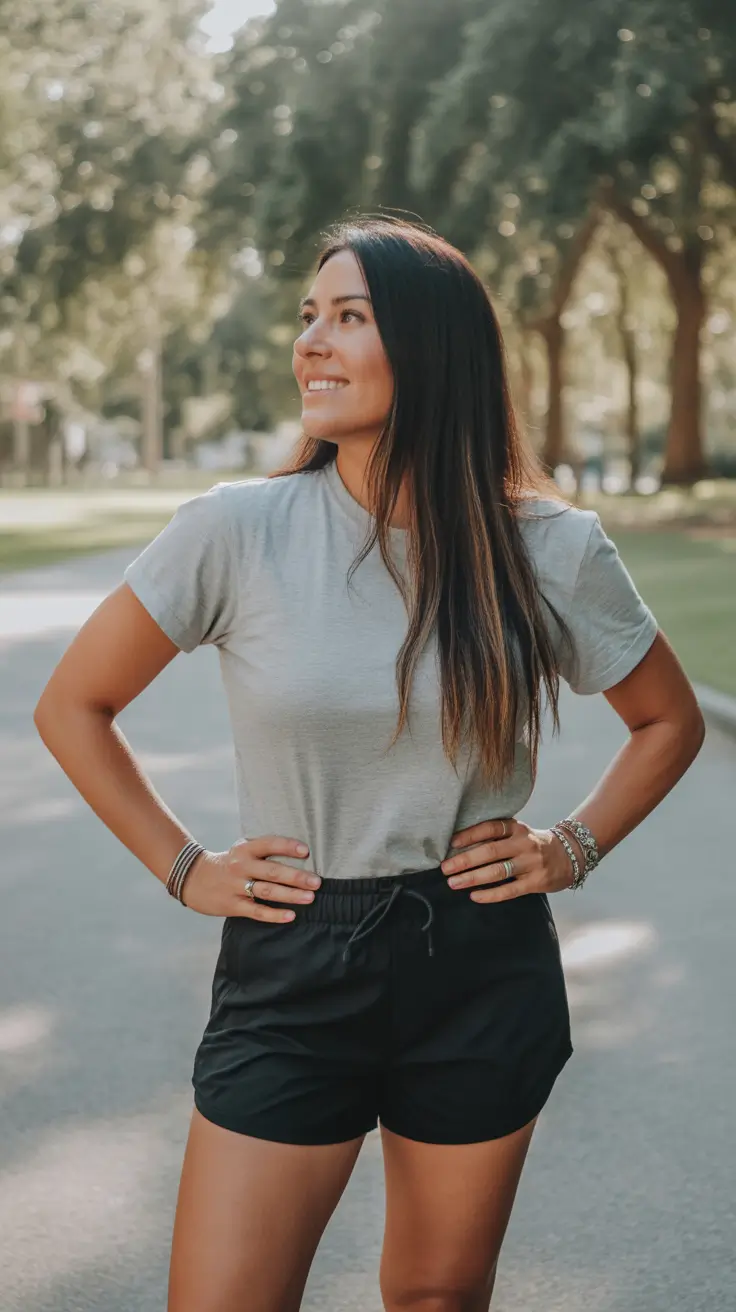 spring workout outfits 2026 Lightweight Tee and Training Shorts for Simple Outdoor Spring Workouts