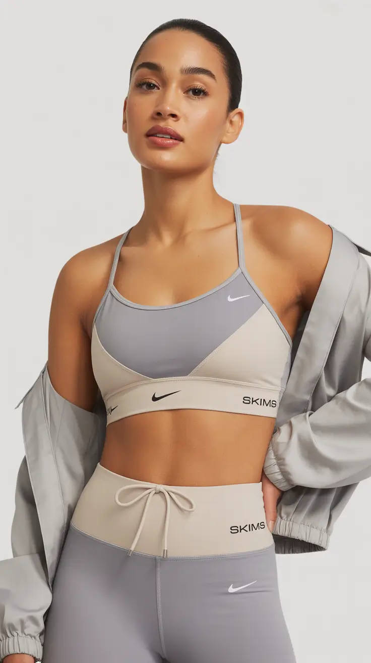 spring workout outfits 2026 Soft Grey Colorblock Set for a Light, Modern Spring Aesthetic