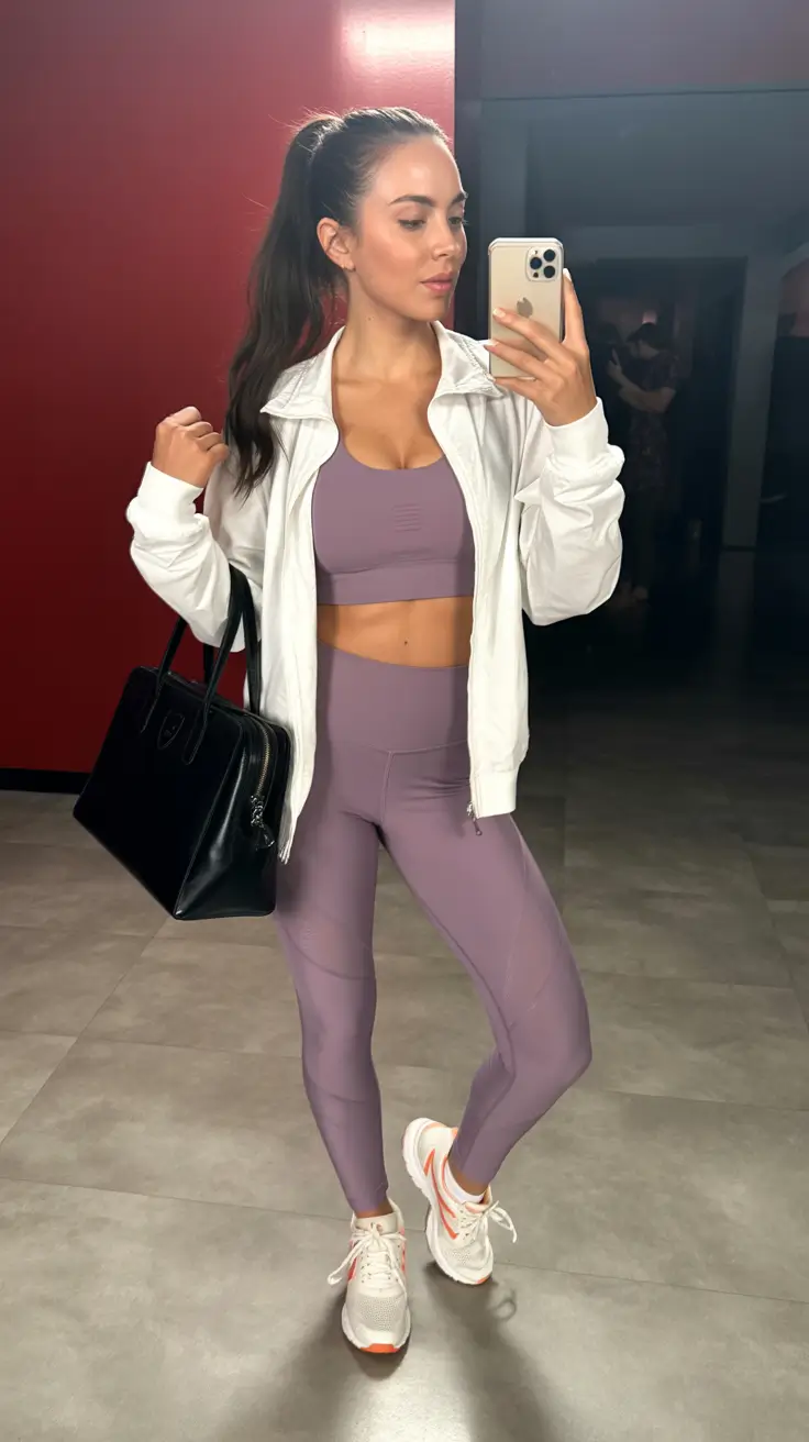 leggings-outfit-spring-2026 Lavender Monochrome with Clean White Layers