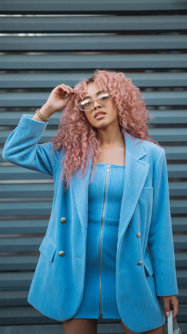 popular spring outfits black women 2026 Powder-Blue Corduroy With Soft Pastel Confidence