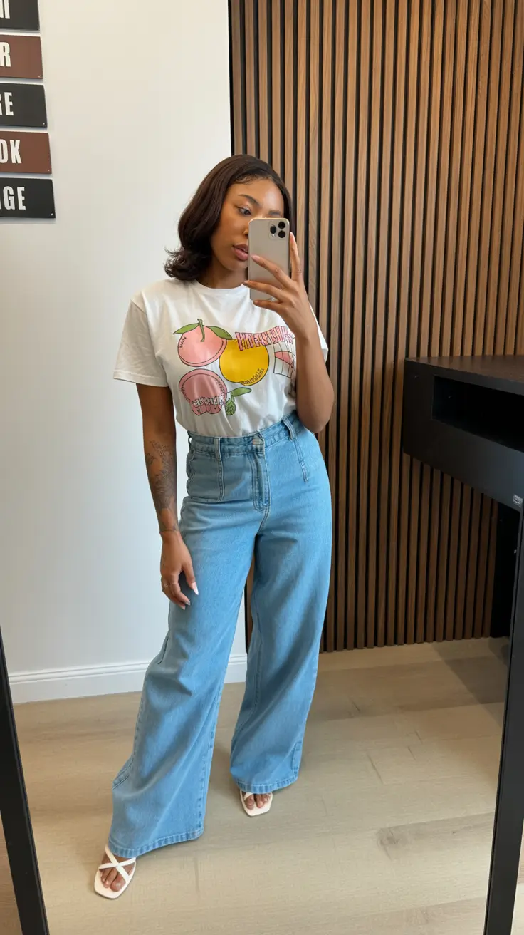 popular spring outfits black women 2026 Fruit-Print Playfulness With Relaxed Spring Denim