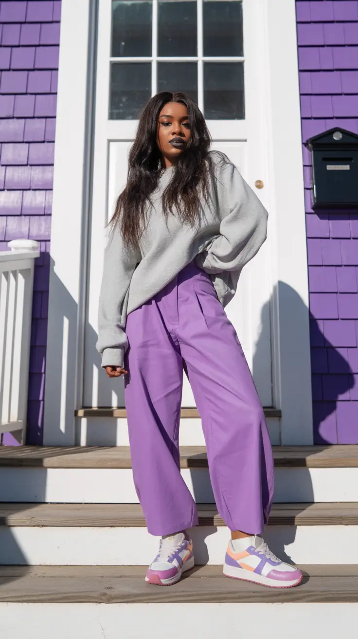 popular spring outfits black women 2026 Soft Sporty Energy in Lavender and Grey