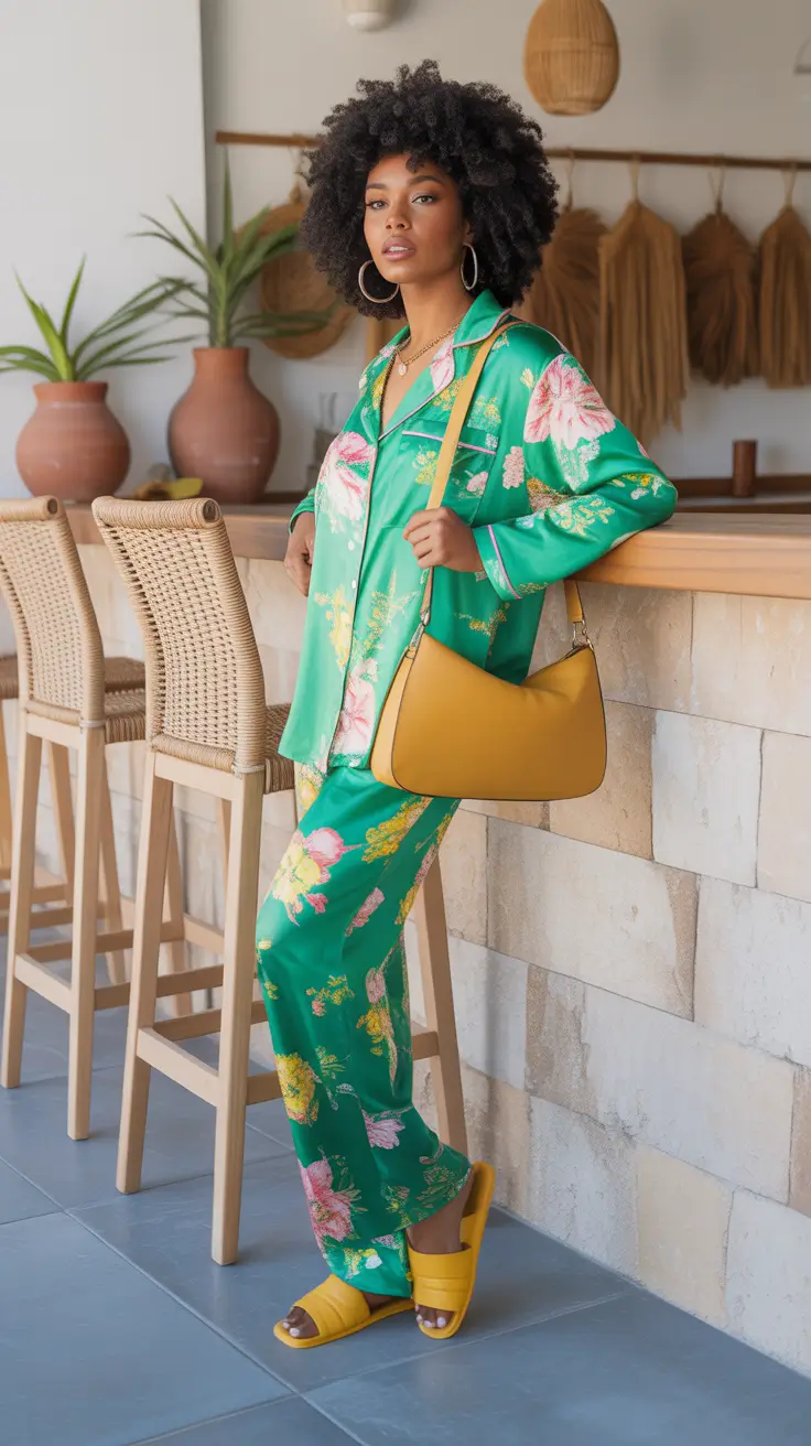 popular spring outfits black women 2026 Tropical Silk Sets With Bright, Sunny Accessories