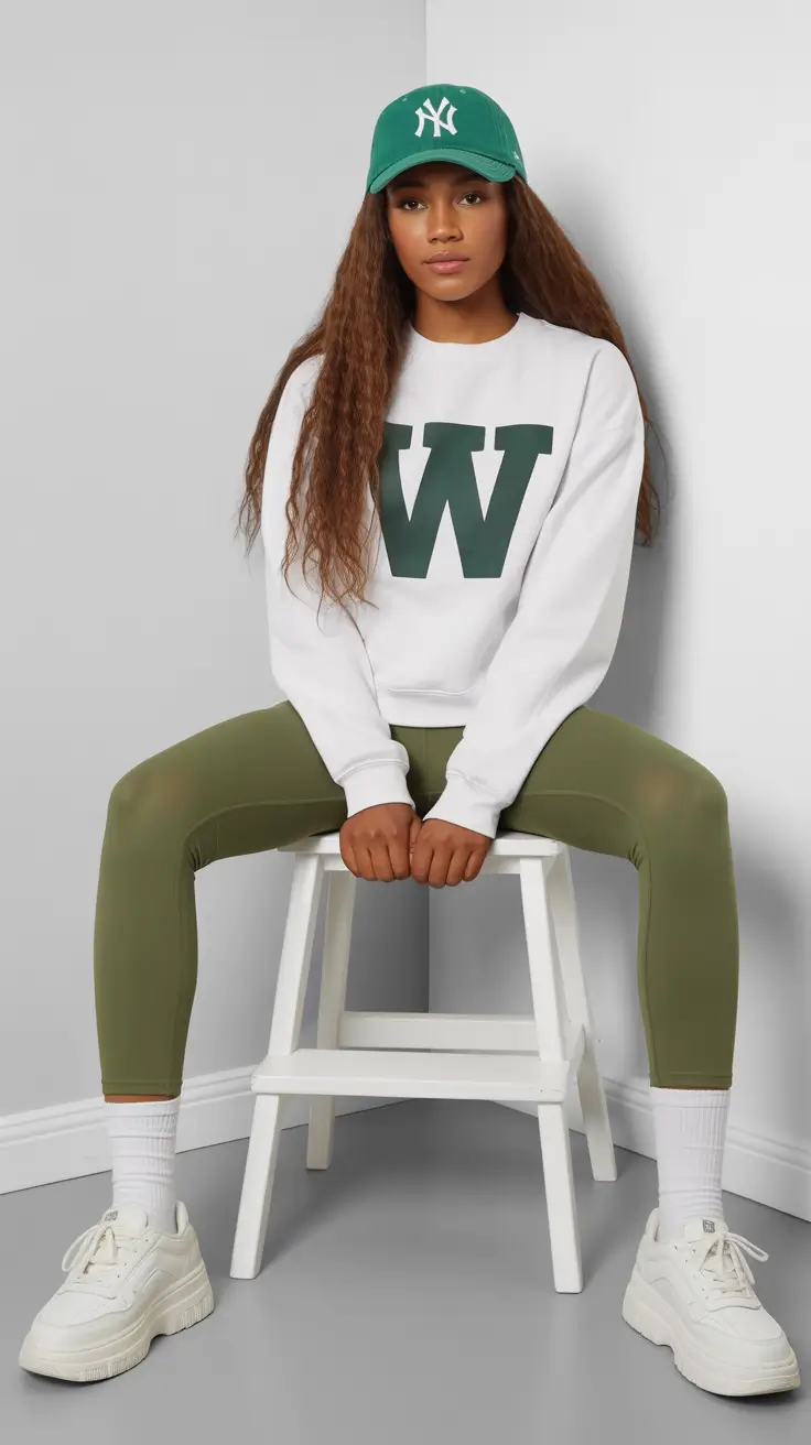 popular spring outfits black women 2026 Sporty-Green Layers for a Fresh, Active Spring