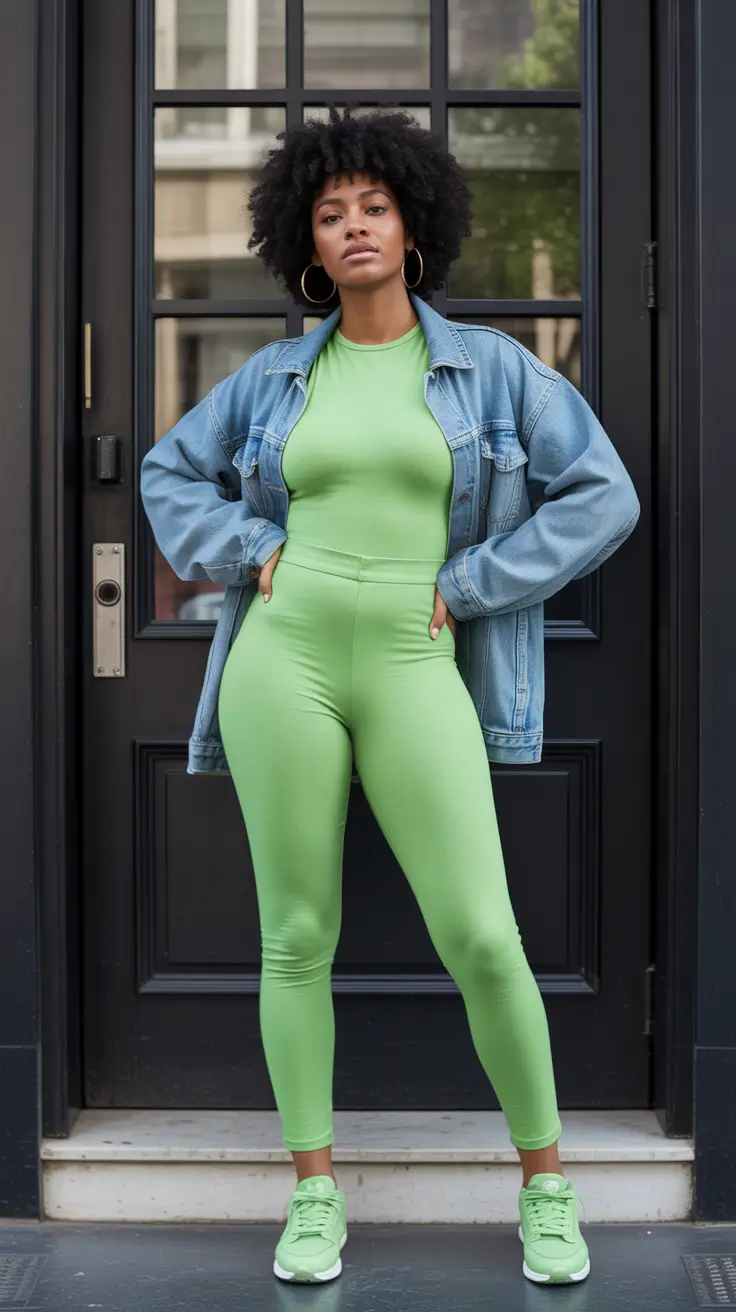 popular spring outfits black women 2026 Vivid Lime Set With a Denim Twist