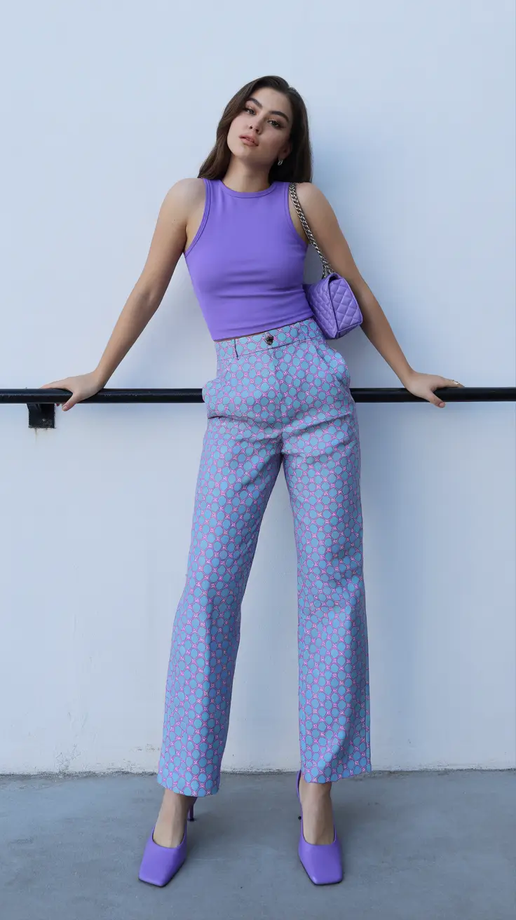 popular spring outfits inspiration 2026-Lavender Hues with Geometric Playfulness