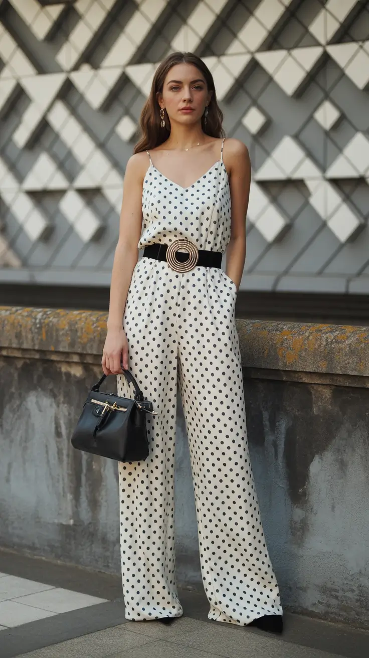 popular spring outfits inspiration 2026-Polka-Dot Chic with a Modern Retro Twist