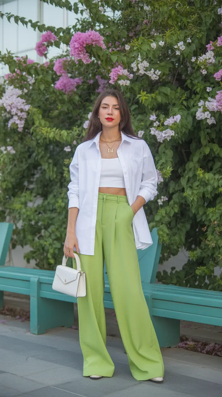 popular spring outfits inspiration 2026-Crisp Whites and Lime Freshness for a Modern Spring Palette